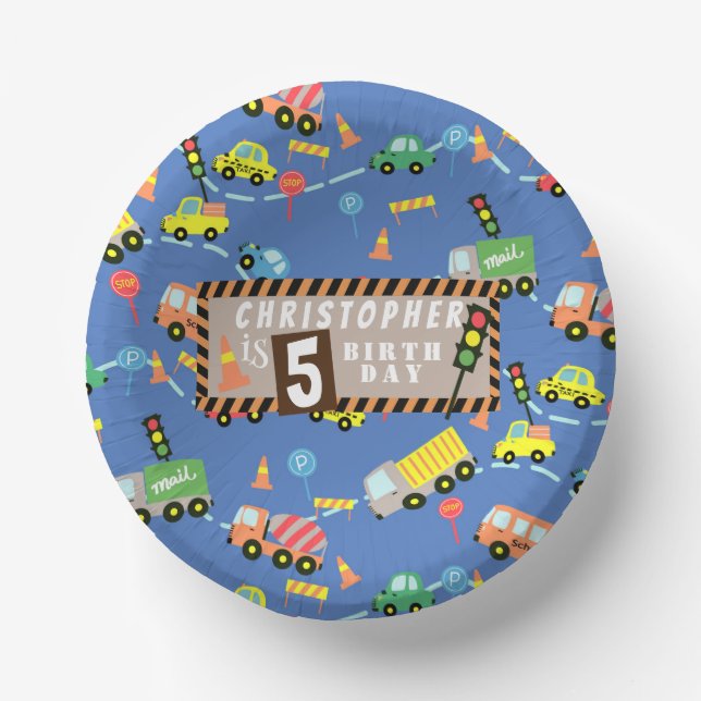 Transportation  Blue Paper Plate (Front)