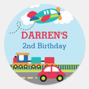 Transportation Boys Birthday Favour Stickers