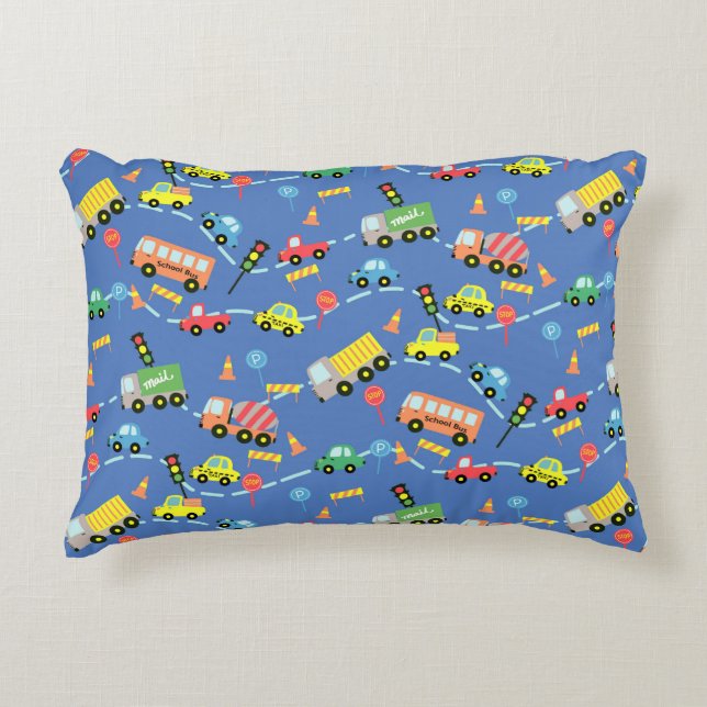Transportation Boys Blue Accent Pillow (Front)