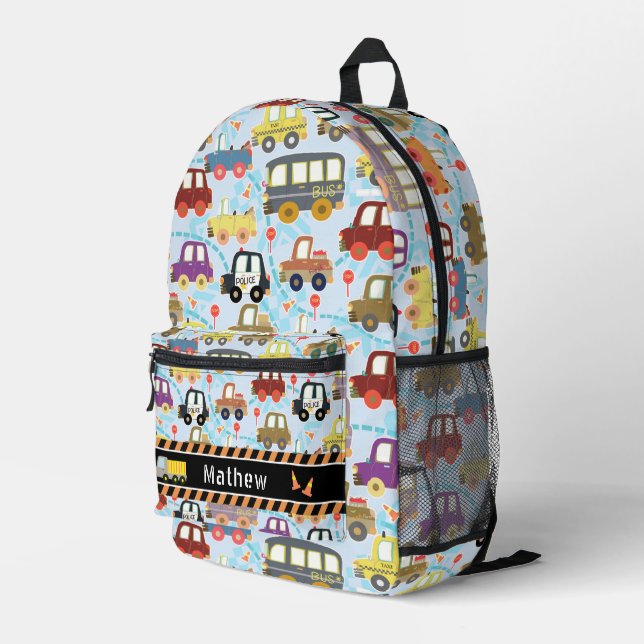 Transportation Boys Blue Printed Backpack (Back Corner Right)