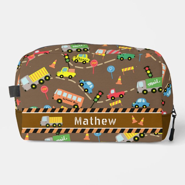 Transportation Boys Brown Dopp Kit (Front)
