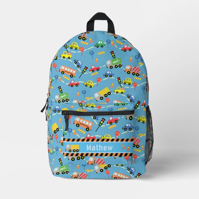 Transportation Boys Green Printed Backpack (Front)