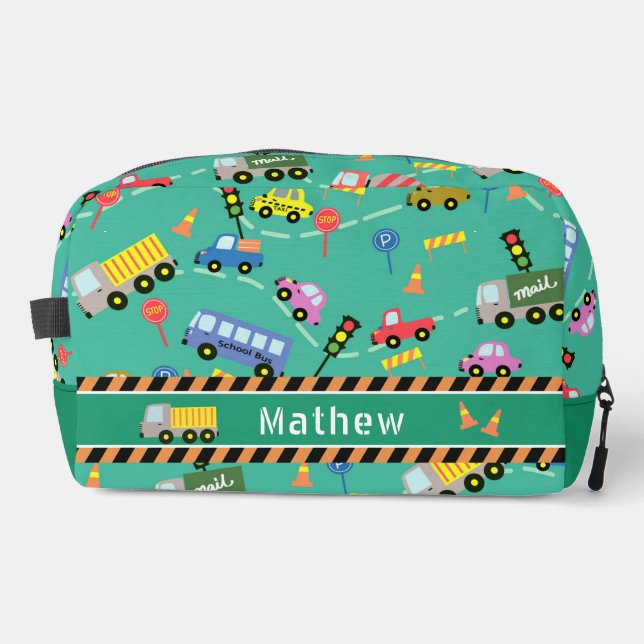 Transportation Boys Teal Dopp Kit (Front)
