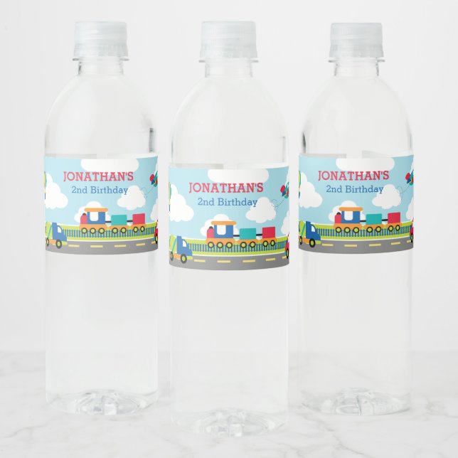 Transportation (Car Train Plane Truck)  Water Bottle Label (Bottles)