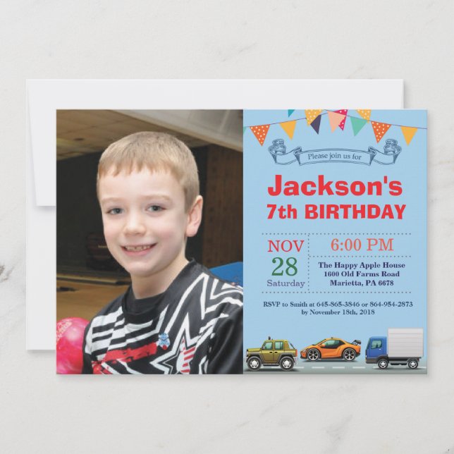 Transportation Car Truck Birthday Photo Invitation (Front)