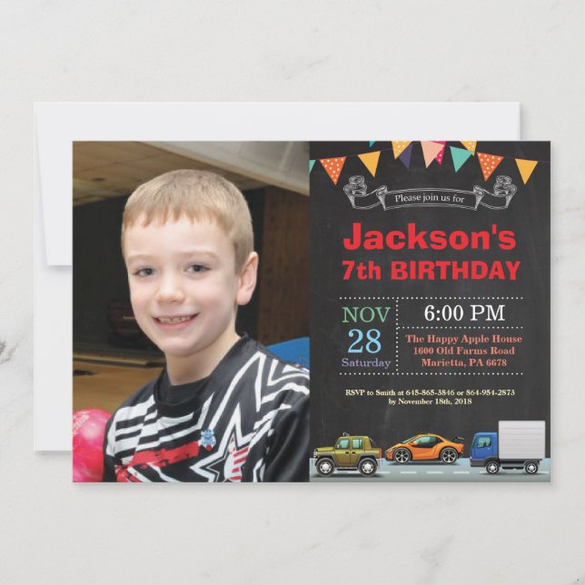Transportation Car Truck Birthday Photo Invitation (Front)