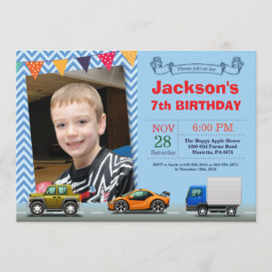 Transportation Car Truck Birthday Photo Invitation