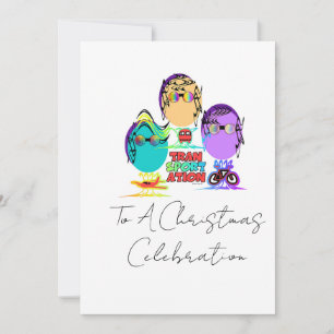 Transportation Caricature Christmas Celebration Holiday Card