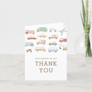 Transportation Cars and Trucks Boy Birthday Party Thank You Card