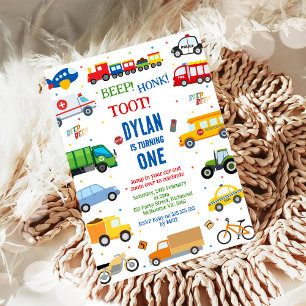 Transportation City Cars and Truck Boy Birthday Invitation