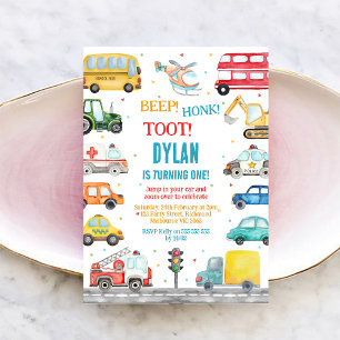 Transportation City Cars and Truck Boy Birthday Invitation