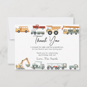 Transportation City Truck Birthday Thank You Card