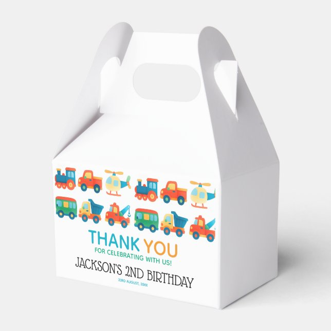 Transportation Cute Cars Birthday Thankyou Favor Box (Front Side)