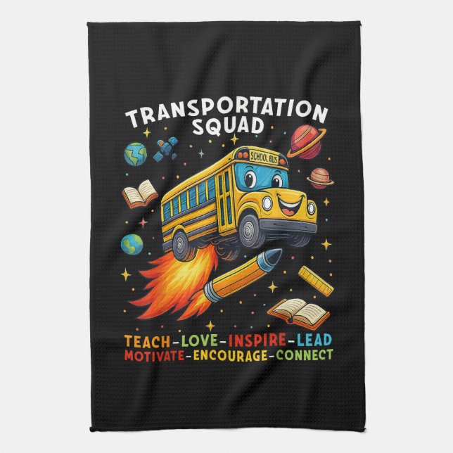 Transportation Squad Funny School Bus Driver Kitchen Towel (Vertical)
