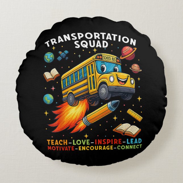 Transportation Squad Funny School Bus Driver Round Pillow (Front)