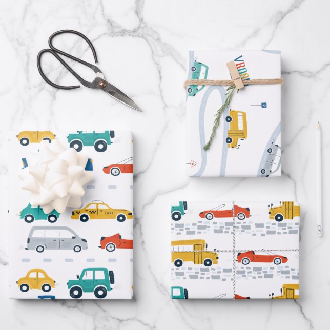 Transportation Theme Birthday Wrapping Paper (Front)