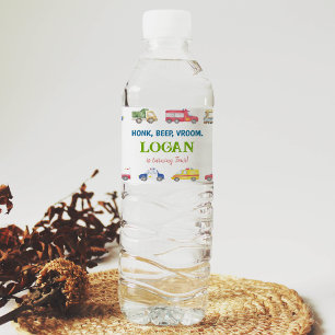 Transportation Trucks Birthday Water Bottle Label
