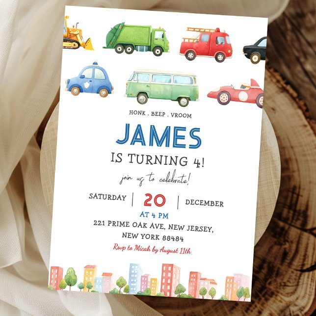 Transportation Vehicle Cars Birthday Invitation (Creator Uploaded)