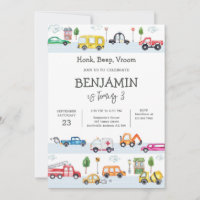 Transportation Vehicle Kids Birthday Invitation