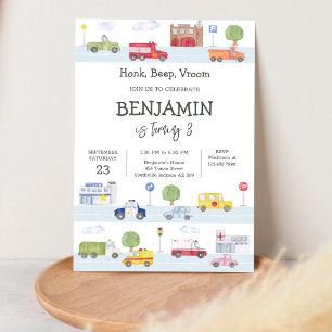 Transportation Vehicle Kids Birthday Invitation