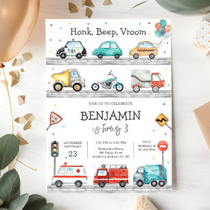 Transportation Vehicle Kids Birthday Invitation