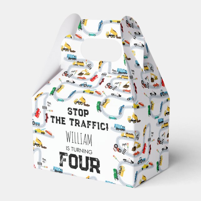 Transportation Vehicles Cars Stop Traffic Birthday Favor Box (Front Side)