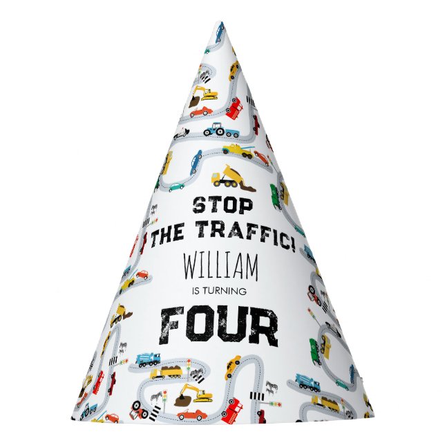 Transportation Vehicles Cars Stop Traffic Birthday Party Hat (Front)