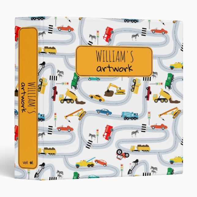 Transportation Vehicles Cars Trucks Kids Album Binder (Front/Spine)