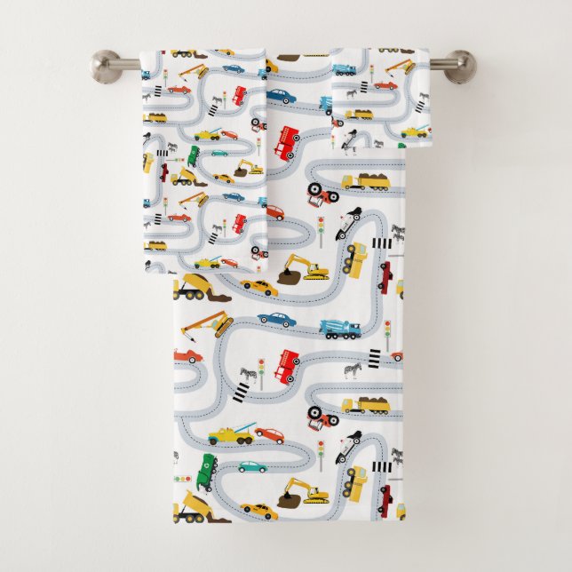 Transportation Vehicles Cars Trucks Road Boys Bath Towel Set (Insitu)