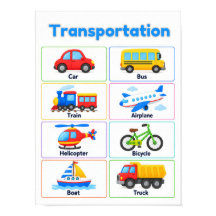 Transportation Vehicles Educational Poster for Kid