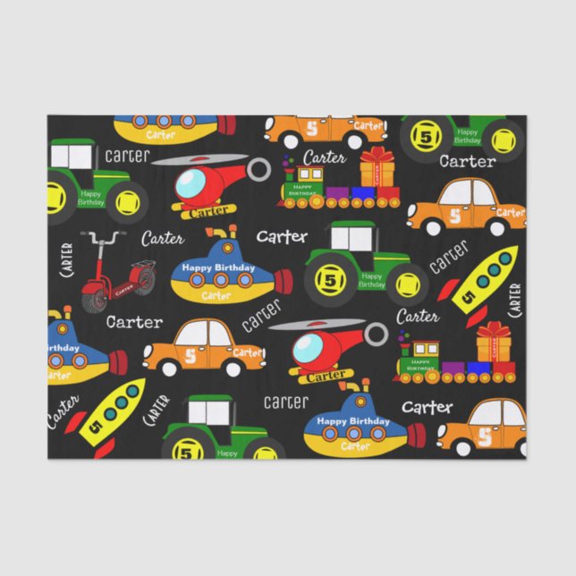 Transportation w/Personalized Name & Age  Tissue Paper (Front)