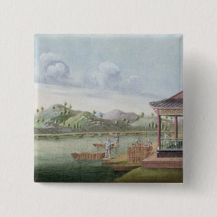 Transporting crates of tea (w/c on paper) 2 inch square button