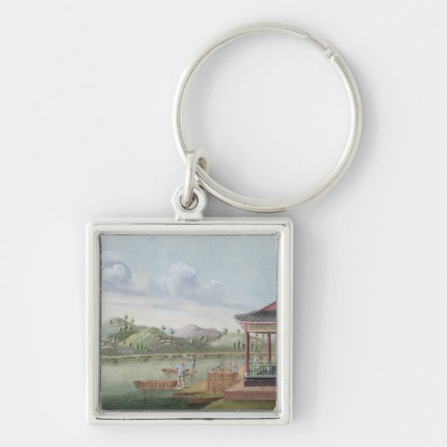 Transporting crates of tea (w/c on paper) keychain (Front)