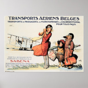 Transports Aeriens Belges SABENA Ancienne affiche 