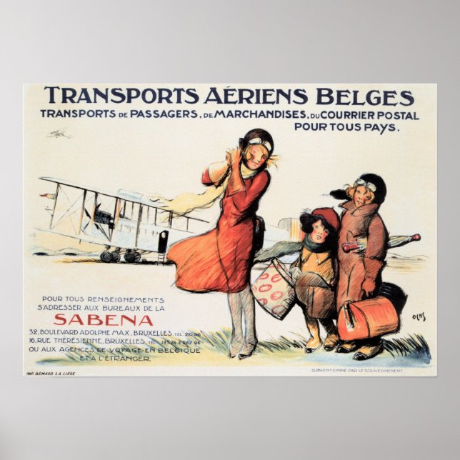 Transports Aeriens Belges SABENA Old Travel Poster (Front)