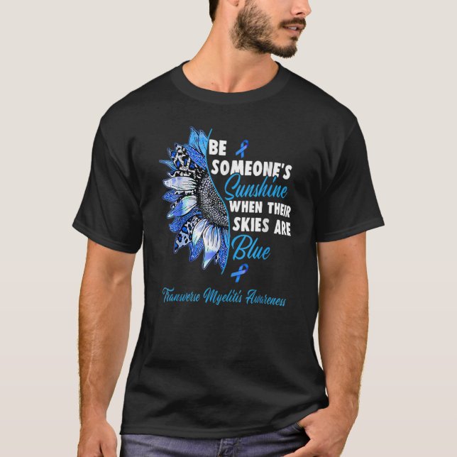 Transverse Myelitis Awareness Blue Ribbon Sunflowe T-Shirt (Front)
