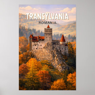 Transylvania Romania Illustration Travel Art Vinta Poster