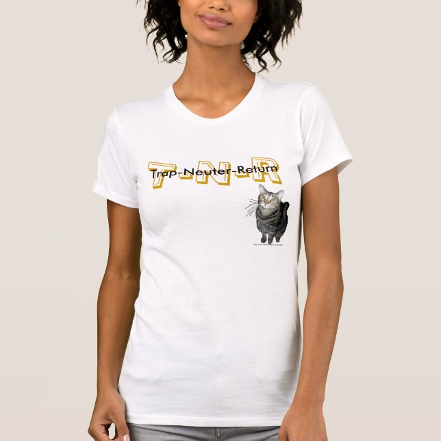 "Trap, Neuter, Return" tabby cat shirt (Front)