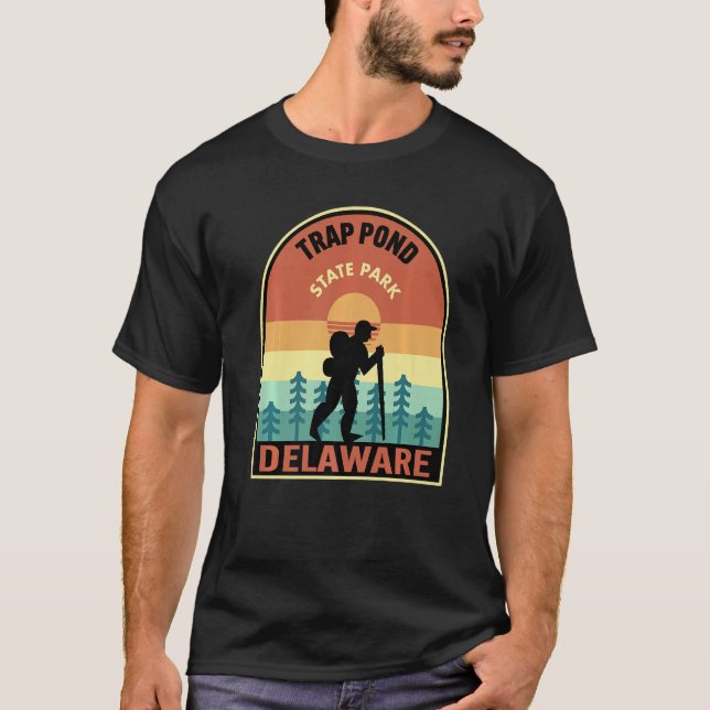 Trap Pond State Park Delaware Retro Hiking T-Shirt (Front)