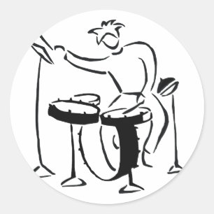 Trap set drummer abstract bw sketch design classic round sticker