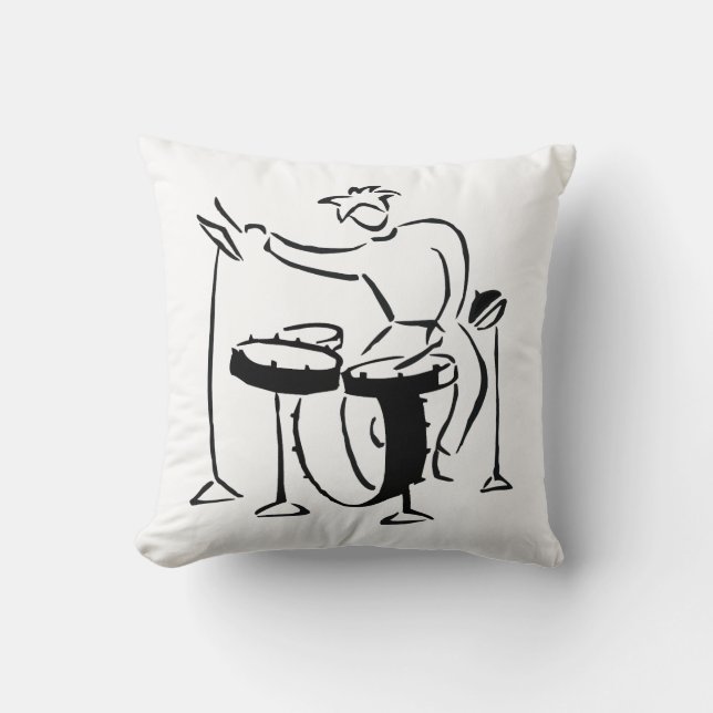 Trap set drummer abstract bw sketch design throw pillow (Front)