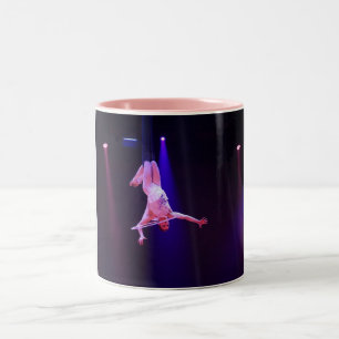 Trapeze flying girl two toned coffee mug. Two-Tone coffee mug