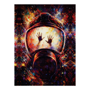 Trapped Hands Gas Mask Abstract Splatter Poster