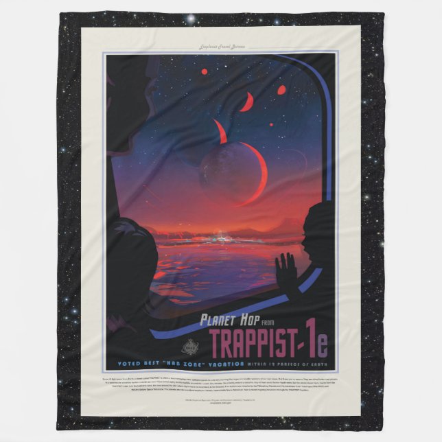 TRAPPIST-1 System Planet 1e retro space tourism ad Fleece Blanket (Front)