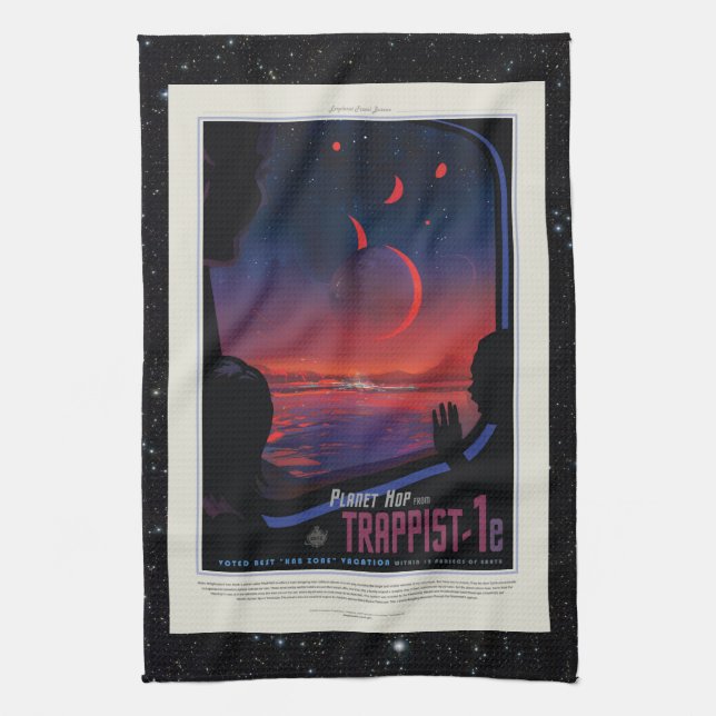 TRAPPIST-1 System Planet 1e retro space tourism ad Kitchen Towel (Vertical)