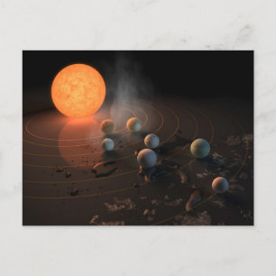 Trappist-1's Seven Planets In Orbit Around Star. Postcard