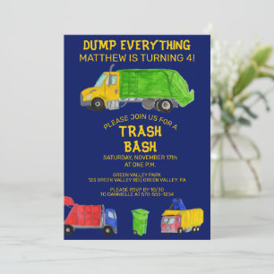 Trash Bash Garbage Trucks Boys Birthday Party Invitation