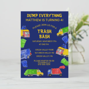 Trash Bash Garbage Trucks Boys Birthday Party Invitation