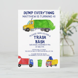 Trash Bash Garbage Trucks Boys Birthday Party Invitation