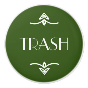 Trash Cabinet Knob White on Green